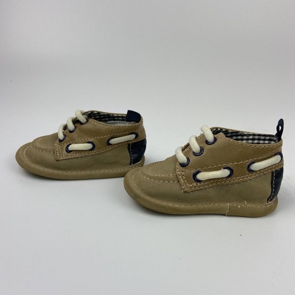 Baby Gap Infant Crib Shoes Sz 0-3 Months Faux Suede Tan Brown Slip-On Dock Boat - Picture 2 of 7